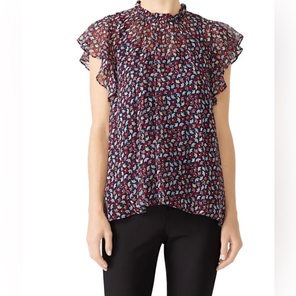 Shoshanna Floral Juniper Silk Blouse Size XS